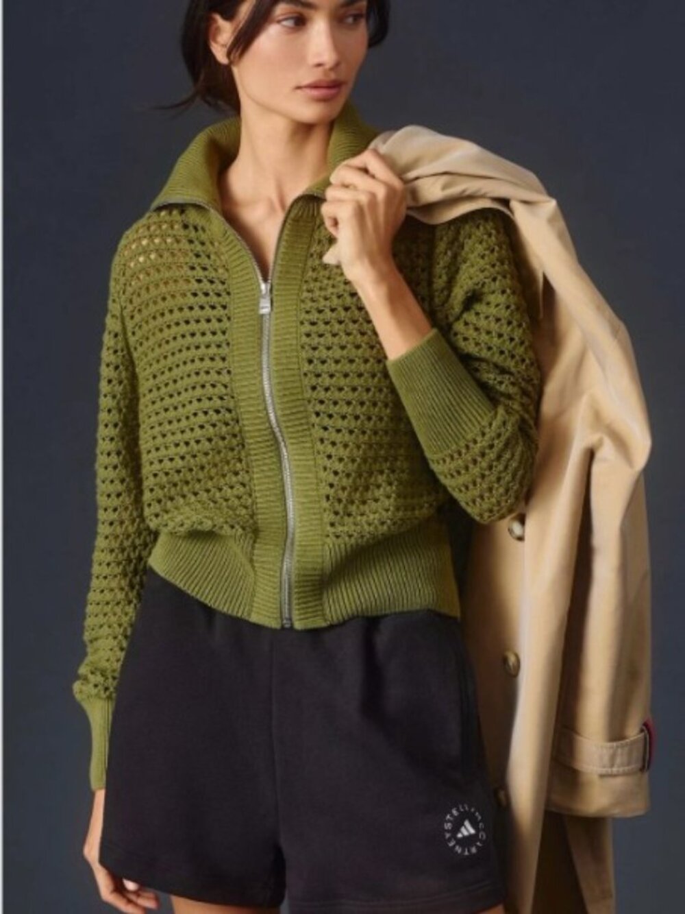 Anthropologie Varley Eloise Zip Through Knit Jacket in Green XS